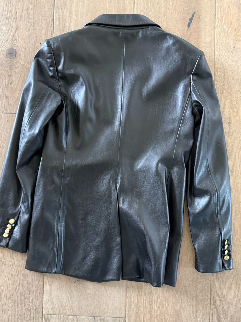 Zara Black Faux Leather Blazer with Gold Button - Picture 2 of 3